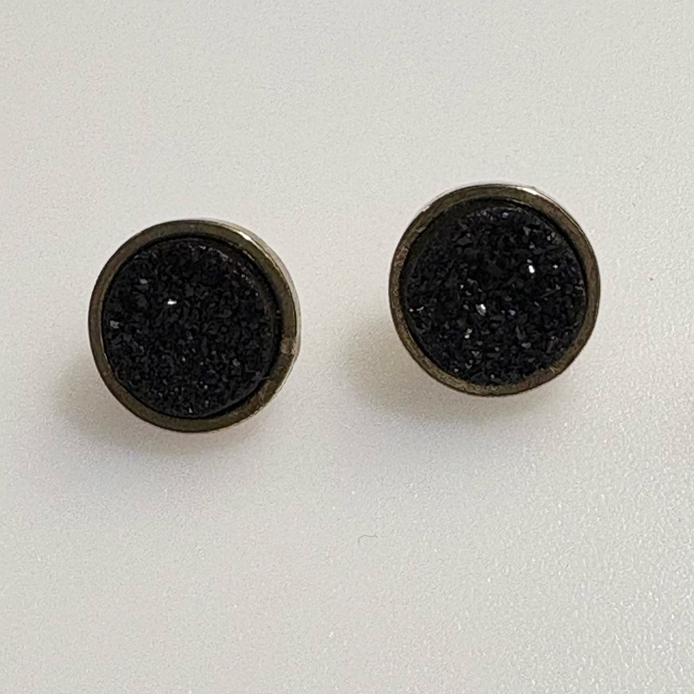 Black Druzy Stud Post Earrings